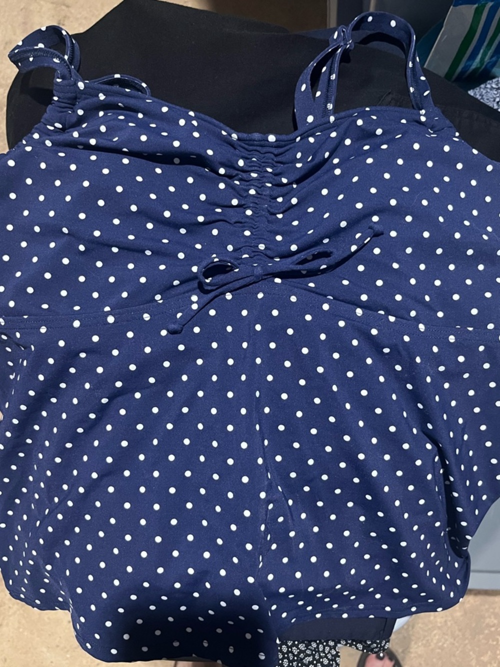 L.L. Bean Navy and White Polka Dot Swim Tankini Top (Top ONLY).